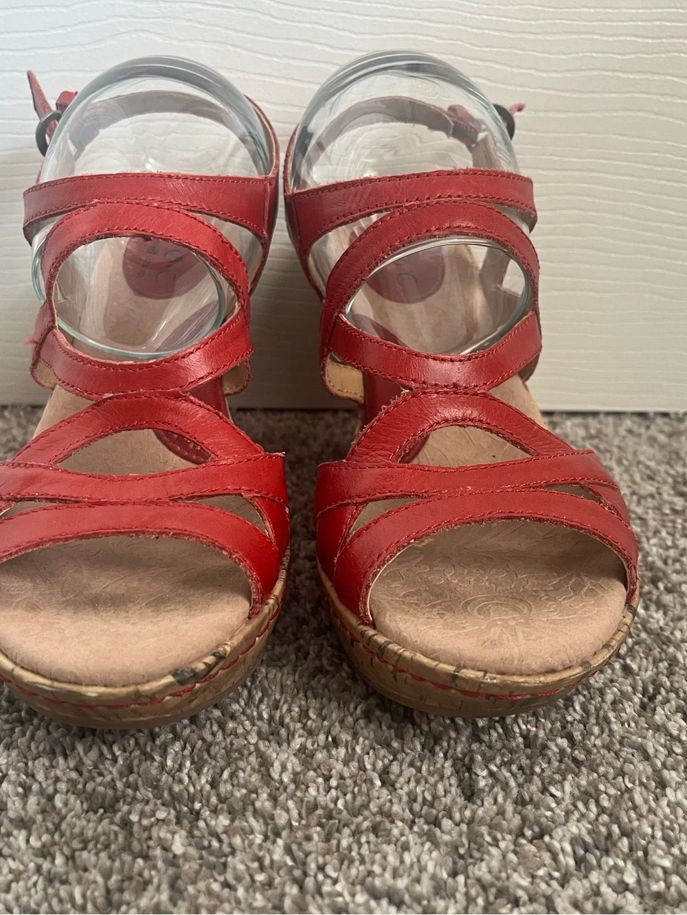 b.o.c. Red Strappy Cork Wedge Sandals